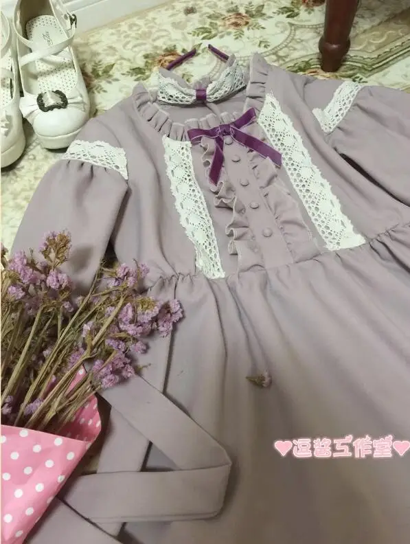 

Japanese lolita dress vintage stand lace bowknot falbala kawaii dress lantern sleeve victorian dress gothic lolita op loli cos