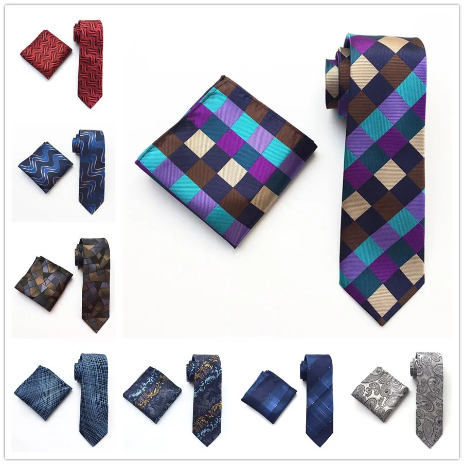 

8cm Designer Woven Necktie Set Formal Personality Ties with Handkerchief for Bride Groom Wedding