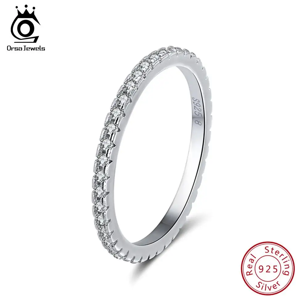 Silver Color ORSA JEWELS, женские кольца из твердого 925 пробы серебра, аксессуары, микро инкрустированное красочное циркониевое кольцо, S925 серебро, хорошее ювелирное изделие OSR63 - Цвет камня: Silver Color