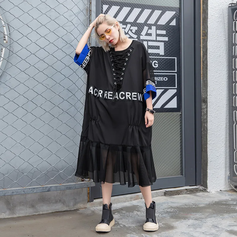 Johnature 2019 Summer Solid Color Patchwork Chiffon Sequined New Women Clothes Dress Streetwear Loose Dresses | Женская одежда