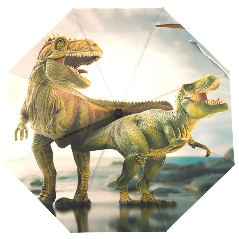 3D Printed Dinosaur Umbrella Wind Resistant Three Folding Automatic Rain Women Outdoor Sun Protection Male | Дом и сад