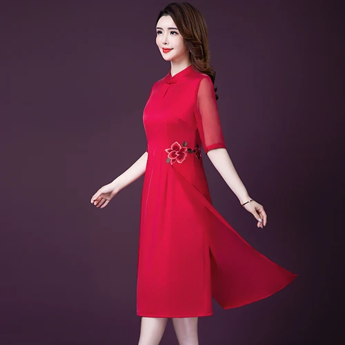 Женское шелковое платье Cheongsam элегантное большого размера Xxxxxl весна-лето 2019 |