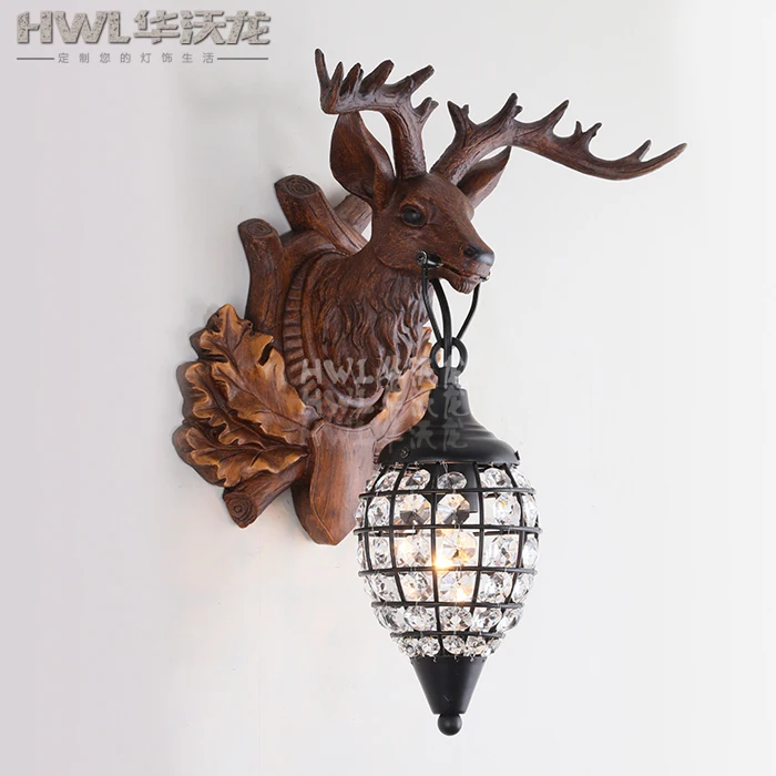 

American countryside antler resin wall lamp doorway doorway porch balcony crystal deer head wall lamp