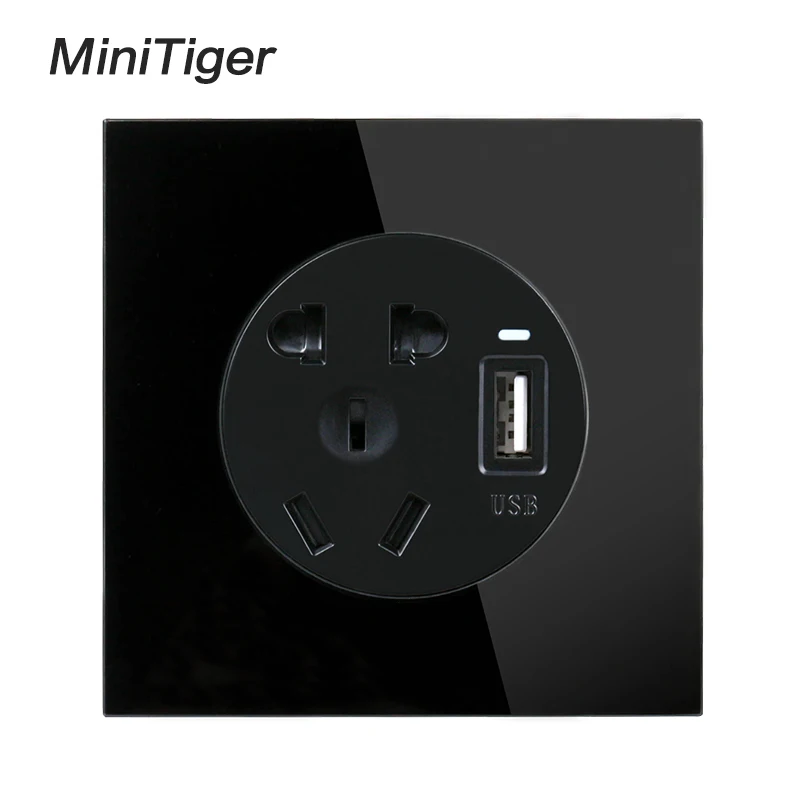 Minitiger стеклянная панель 10 А универсальная розетка с 5 отверстиями портом USB для