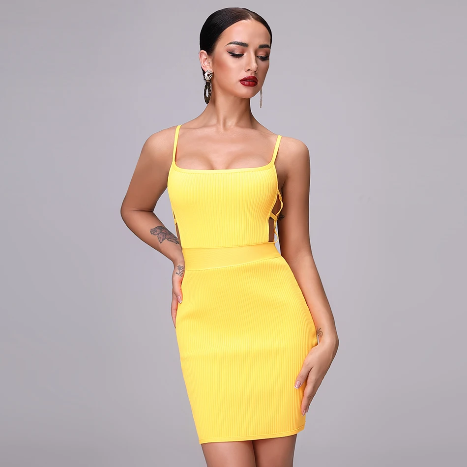 Женское платье с лямкой на шее сексуальные ажурные колготки Бандажное желтые