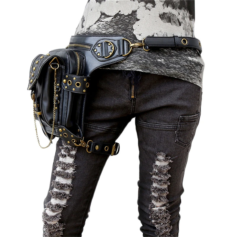 Кожаная сумка в стиле панк/готика для мужчин и женщин винтажная поясная сумочка