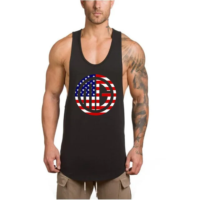 Summer men's bodybuilding fitness running vest cotton round neck sleeveless T-shirt moisture wicking quick-drying printing | Спорт и