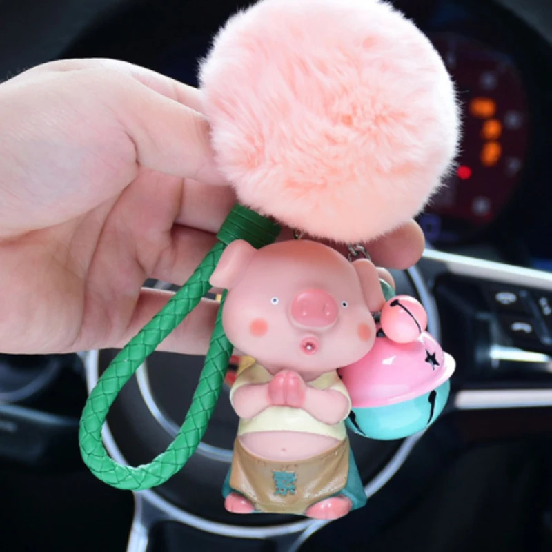 Fashion Cute Cartoon Pig Keychain Leather Rope Key Chains Animal Ring Holder Fur for Women Girl Bag Pendant | Украшения и