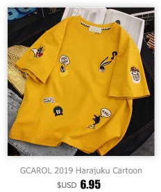 GCAROL, новинка, женская, кавайная, граффити, мультяшная, длинная футболка, с заниженным плечом, негабаритная, хип-хоп, элементы, Harajuku, футболки, милые топы, M-XL