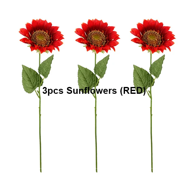 3pcs Red Шелковые подсолнухи articial букет цветов Искусственные цветы композиции реалистичные украсить для дома Свадебная вечеринка стол Декор - Цвет: 3pcs Red