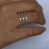 gold color finger rings unique geometric design cz ring paved blue nano turquoises stone zircon fashion jewelry