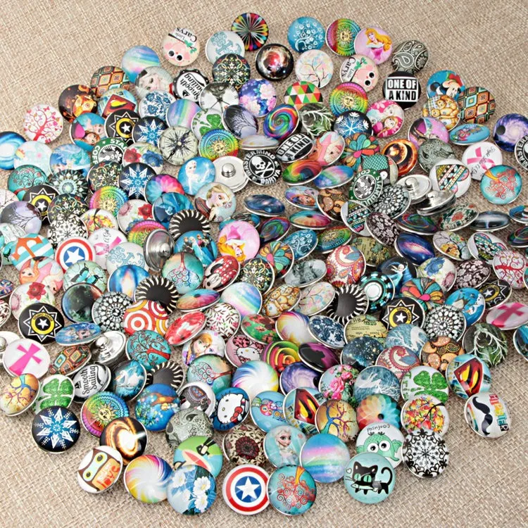 

newest 60pcs/lot High Quality Mix Styles new Snaps Glass Snaps Fit 18mm snap new button Bracelets Diy Jewelry