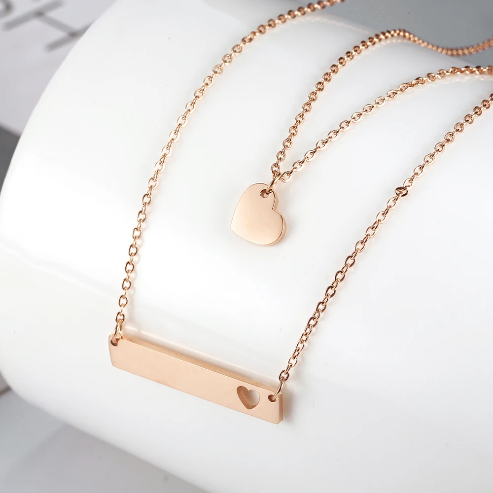OUFEI из нержавеющей стали цвета розового золота с сердечками ожерелье двухслойный Шарм женщина Vogue ювелирные аксессуары богемные