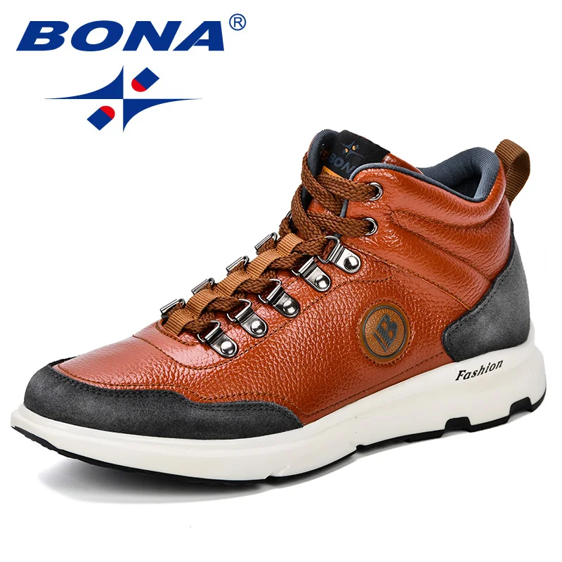 Light brown BONA/большие размеры; дышащая мужская обувь на шнуровке из замши и микрофибры; повседневная обувь; Прочная уличная Мужская обувь; дизайнерские удобные кроссовки - Цвет: Light brown