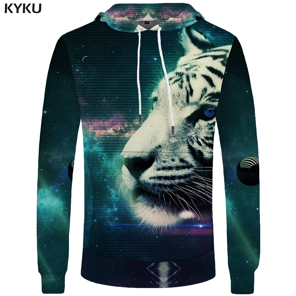 Мужская толстовка с капюшоном KYKU Tiger объемным 3d принтом в виде животного