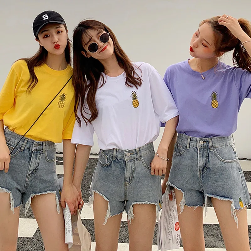 Универсальные футболки harajuku ulzzang с коротким рукавом Корейская Милая футболка