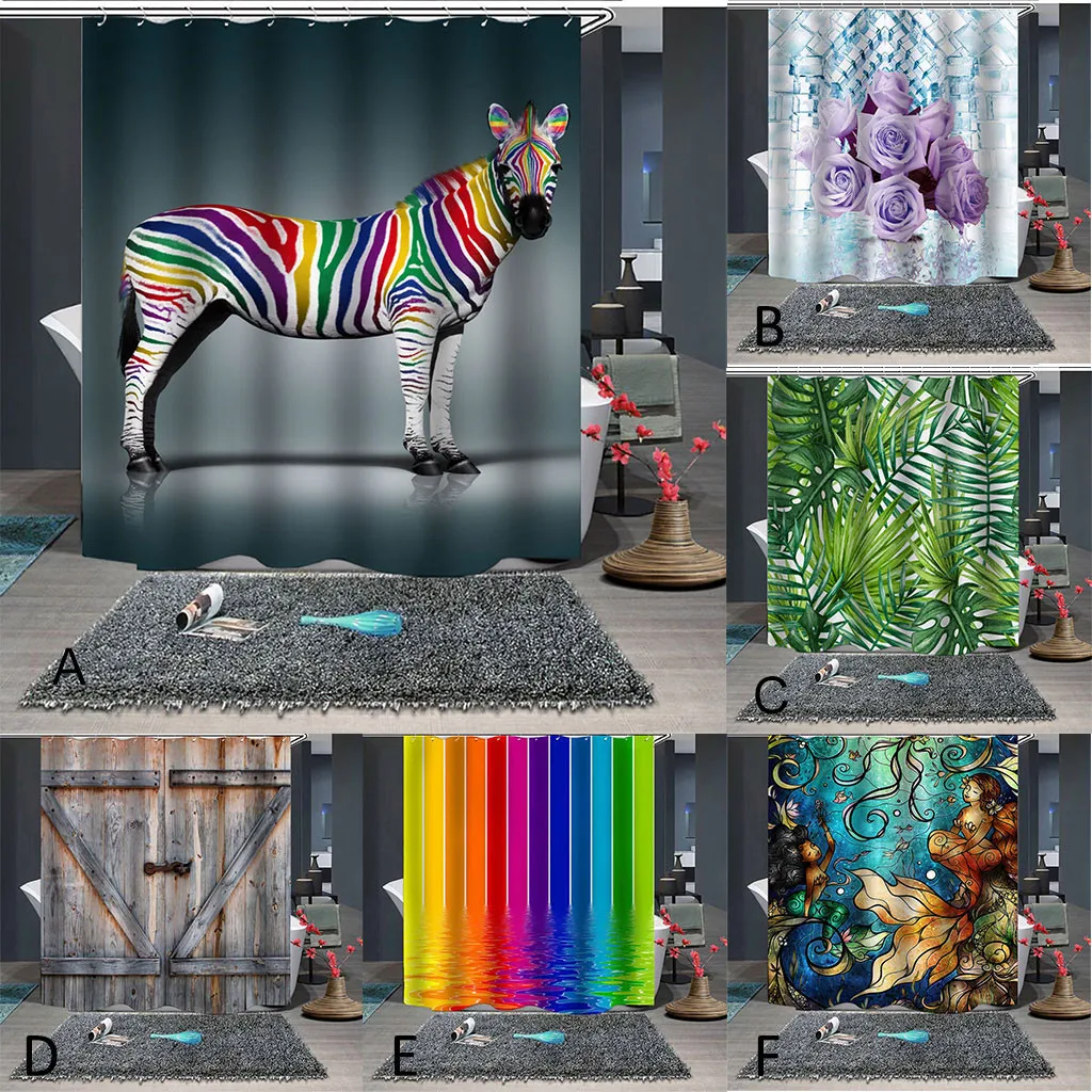 

Machine washable Popular Waterproof Shower Curtain With 12 Hooks Printed 180x180cm Shower Curtain W30613
