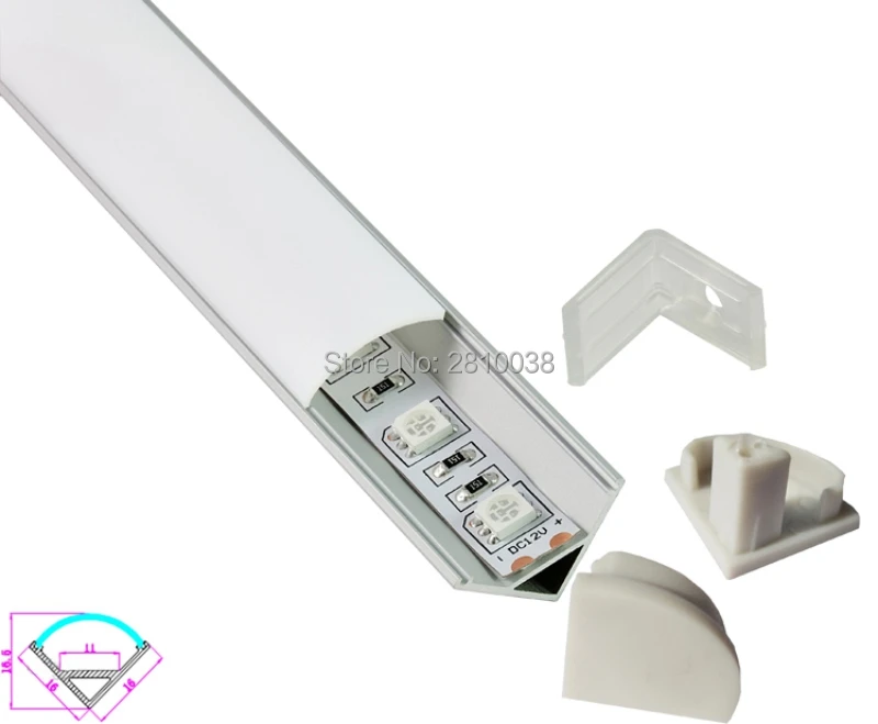 10 x 1M Sets/Lot 60 Degree Angle LED alu lichtleiste and AL6063 anodized Alu profil led streifen for Cabinet or wardrobe lights