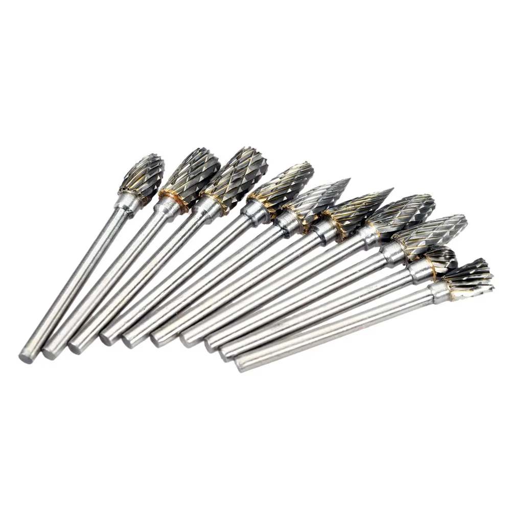 

Electric Grinding Accessories 10pcs Tungsten Steel Carbide Milling Cutter for Rotary Burr Tool Set CNC Engraving