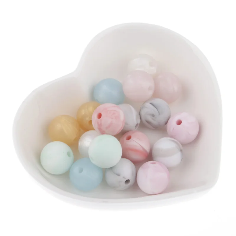 Mordedor de silicona para dentici&oacute;n de beb&eacute;, cuentas redondas de m&aacute;rmol met&aacute;lico de 12-15mm, sin Bpa, para lactancia, bricolaje, 20 Uds.-2