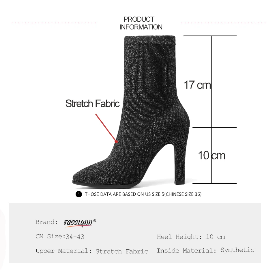 Женские ботинки из лайкры на тонком высоком каблуке размеры 38 39 | Обувь