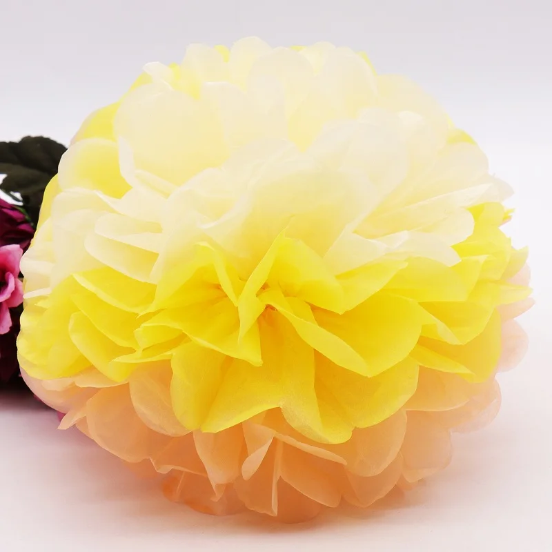 beige yellow peach 5 шт./упак. Бумага Pom Poms разноцветные розовый бумажную салфетку для маленьких девочек принцесса День рождения Свадебная вечеринка украшения 15 см, 20 см, 25 см - Цвет: beige yellow peach