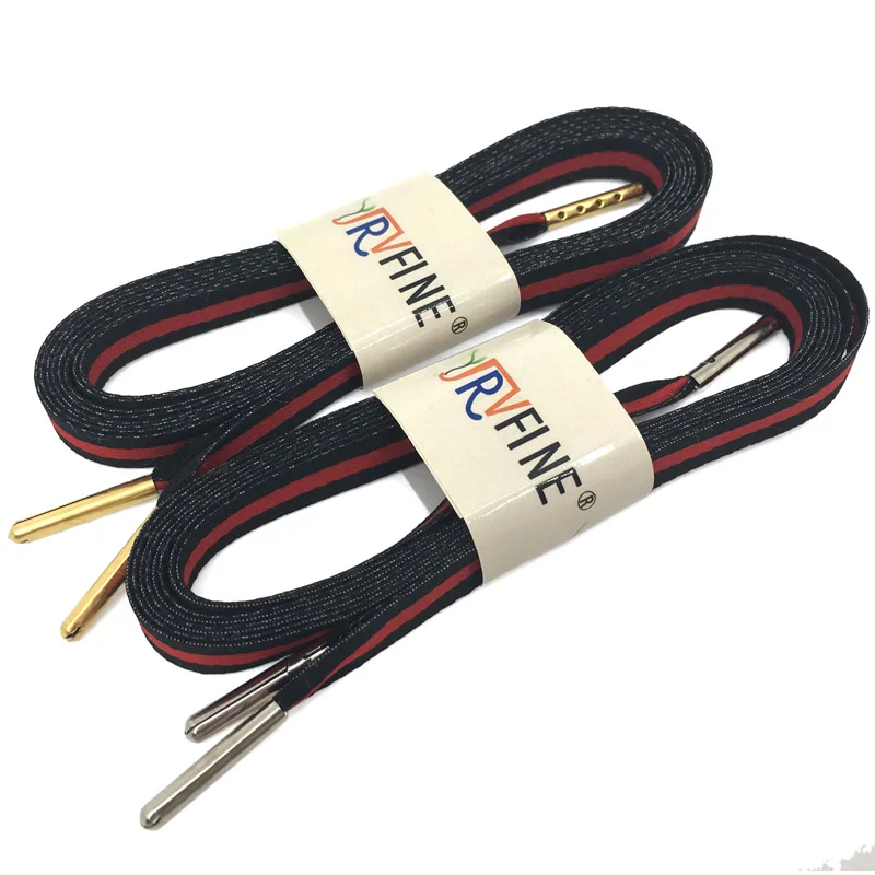 06 Black Red Black YJRVFINE/2 пары, тонкие плоские 2/5 дюйма широкие шнурки с металлическими наконечниками, красные, белые цветные шнурки для парусиновой обуви, цветные шнурки для обуви - Цвет: 06 Black Red Black