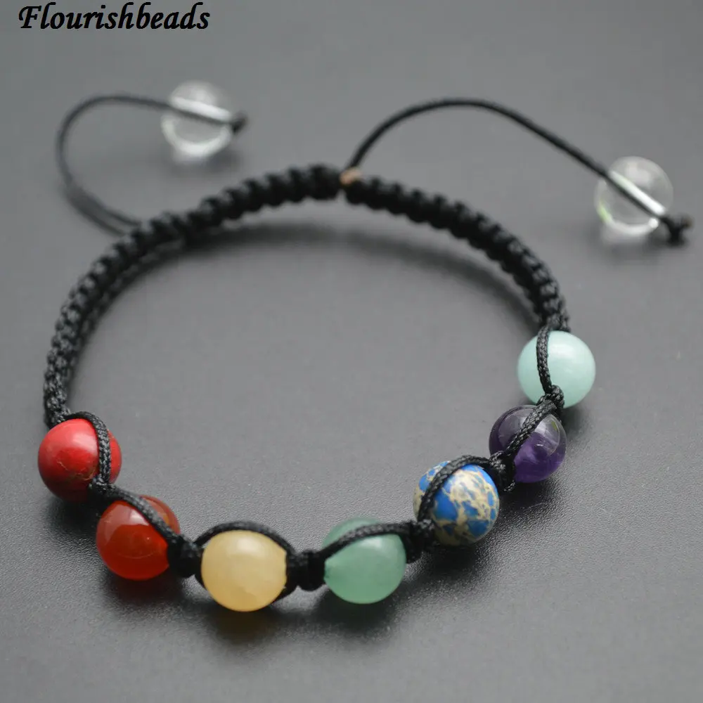 Handmade Chinese Knot Chakra Bracelet Party Jewelry Natural Amethyst / Green Aventurine Jasper Yellow Jade Stone Round Beads | Украшения и