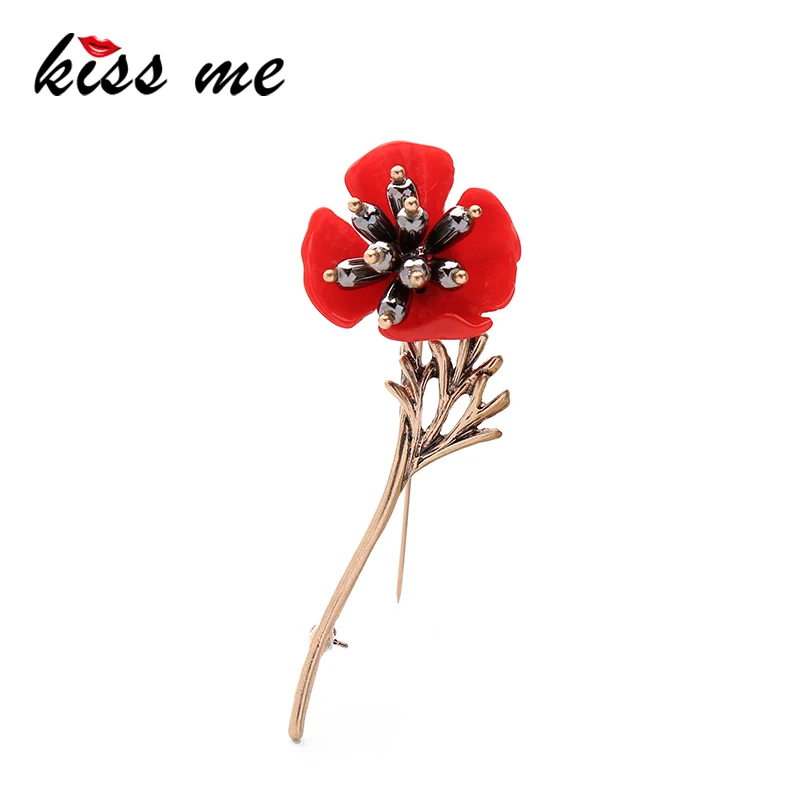 KISS ME Очаровательная Женская Брошь из сплава и смолы с красным цветком новинка 2017