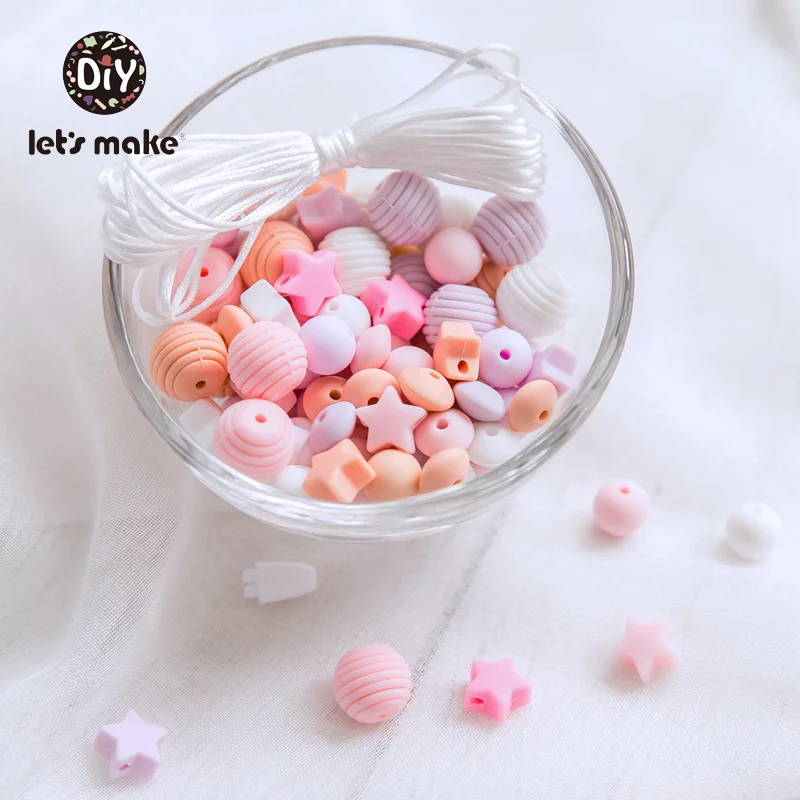 Silicone Beads 100pcs Screw Thread Carved Shaped Silicone Teether Beads Mini Star DIY Nursing Jewelry Accessories Beads Set