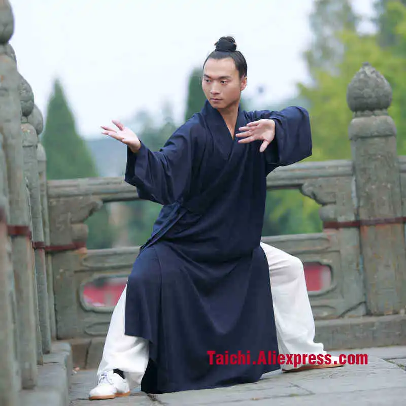 Taoist Priest Long Robe Flax Tai Chi Robe  Male Road Clothing Kung Fu martial Art Suit  Chinese Stly