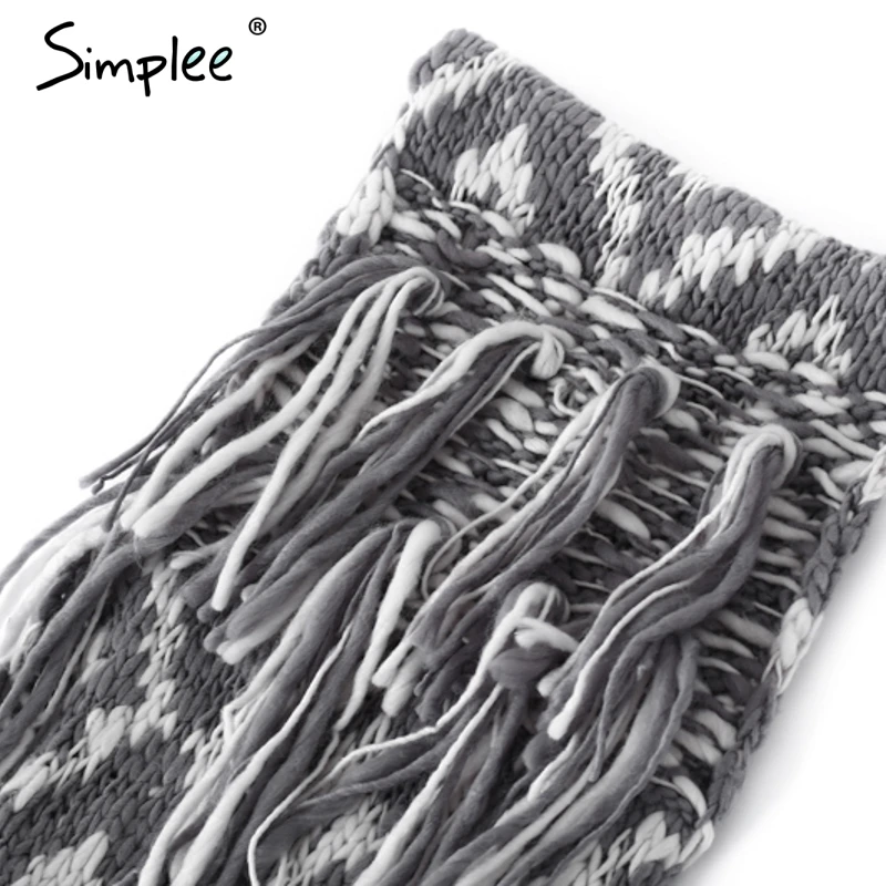 Женский трикотажный шарф Simplee с кисточками теплый повседневный толстый большой