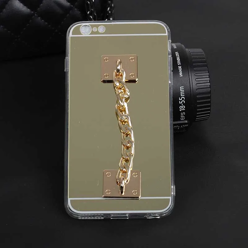 Gold chain mirror case Back Cover for iPhone 7 Plus 1 Pc/lot Soft TPU Woman Girl Golden |