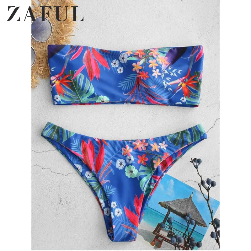 Женский купальник без бретелек ZAFUL бикини-бандо с цветочным принтом и низкой