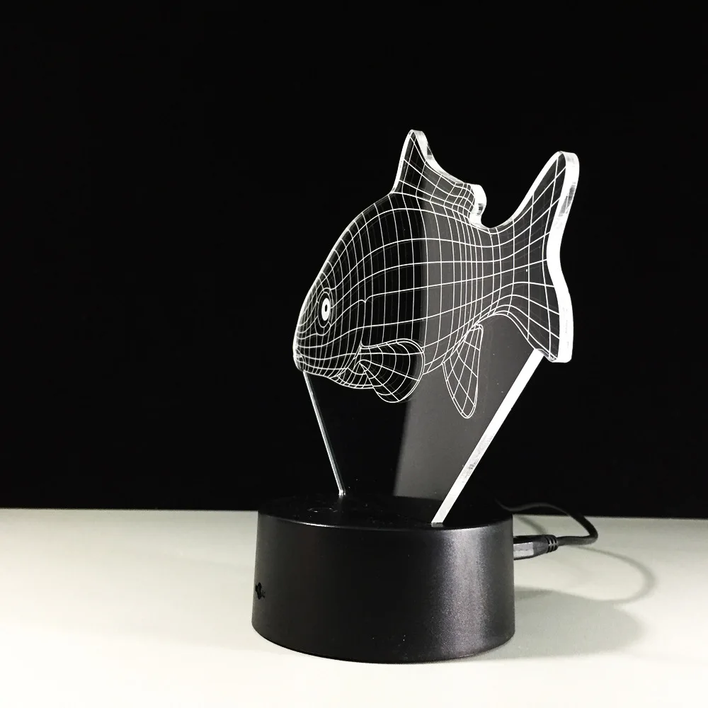 7 цветов азиатская лампа в виде карпа 3D визуальные Светодиодные ночные