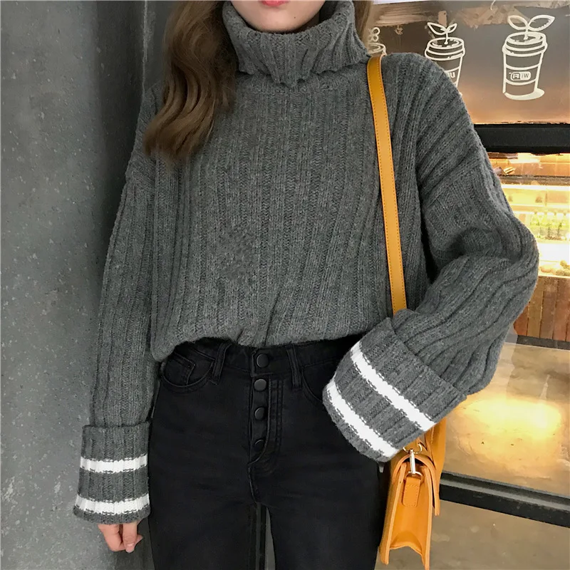 

women's clothing 2019 new arrival women spring autumn turtleneck loose knitted sweaters coats ladies fork pullovers tops