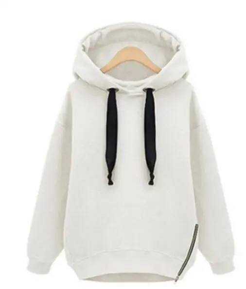 white hoodies Зимнее Полувер Зеленый Толстый Теплый Свитшот, Спортивная Кофта Женщина Молния Одноцветный Сплошной Цвет Простой Оверсайз Одежда Сторона Молния Кофта С Капюшоном Харадзюку Уличный Стиль Толстовка Капюшон Белый Серый - Цвет: white hoodies