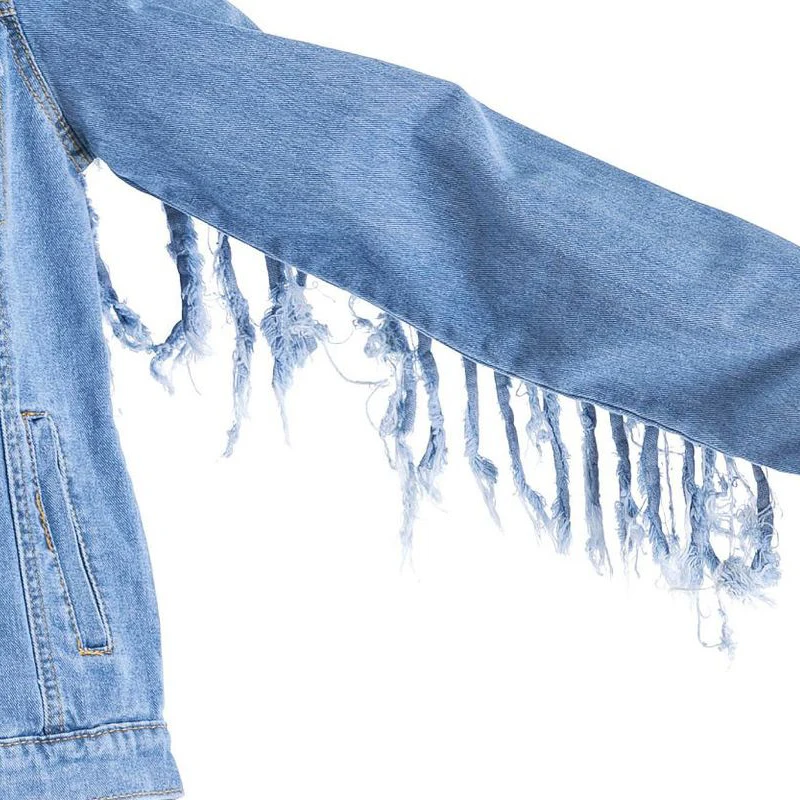 

Women Denim Jacket Spring Autumn Fashion Ladies Tassel Coat Cowboy Short Style Plus 5XL Personality Street Casual Female Outwear