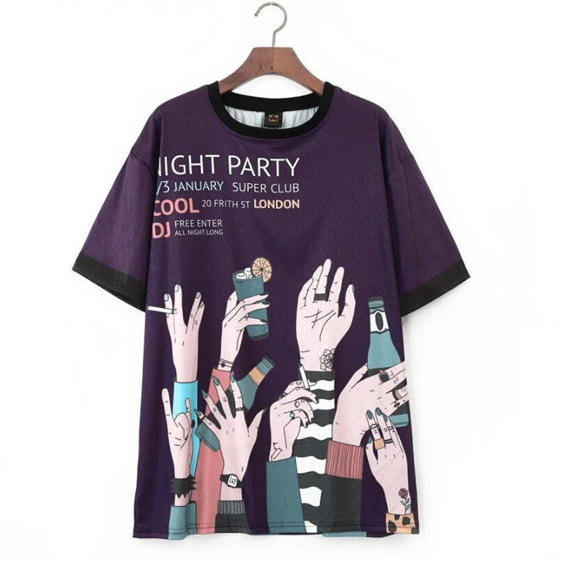 Summer Large size loose European style Tshirt Women T-shirts Arm pattern Print Tee Shirt For Female Tops Hip hop rock Tees | Женская