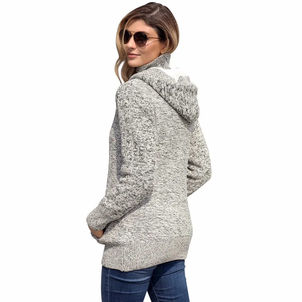Autumn Winter 2018 New Knitted Sweater Single Row Button and Zipper Women Cardigan Hooded Jacket with Fleece D130 |