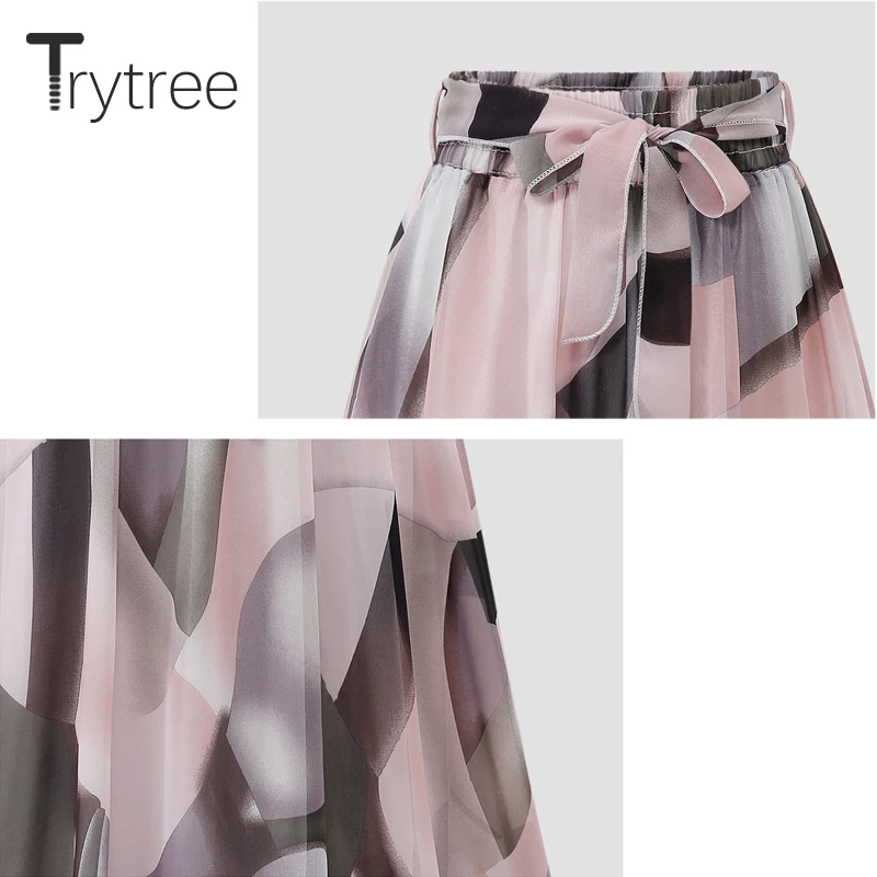 Женская шифоновая юбка с принтом Trytree повседневная трапециевидная до середины