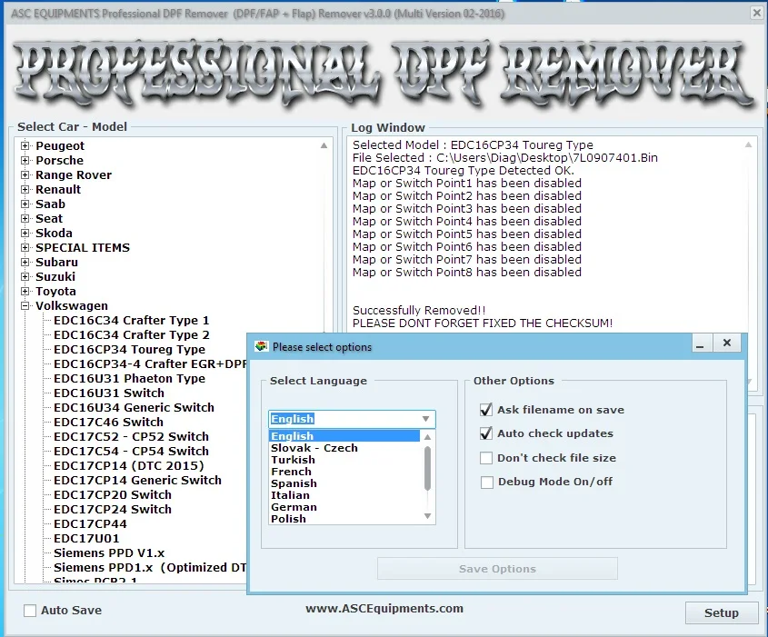 Профессиональный аппарат DPF + EGR 3 0 Lambda Hotstart Flap MTX DTC Remover 1.8.5 разблокированный