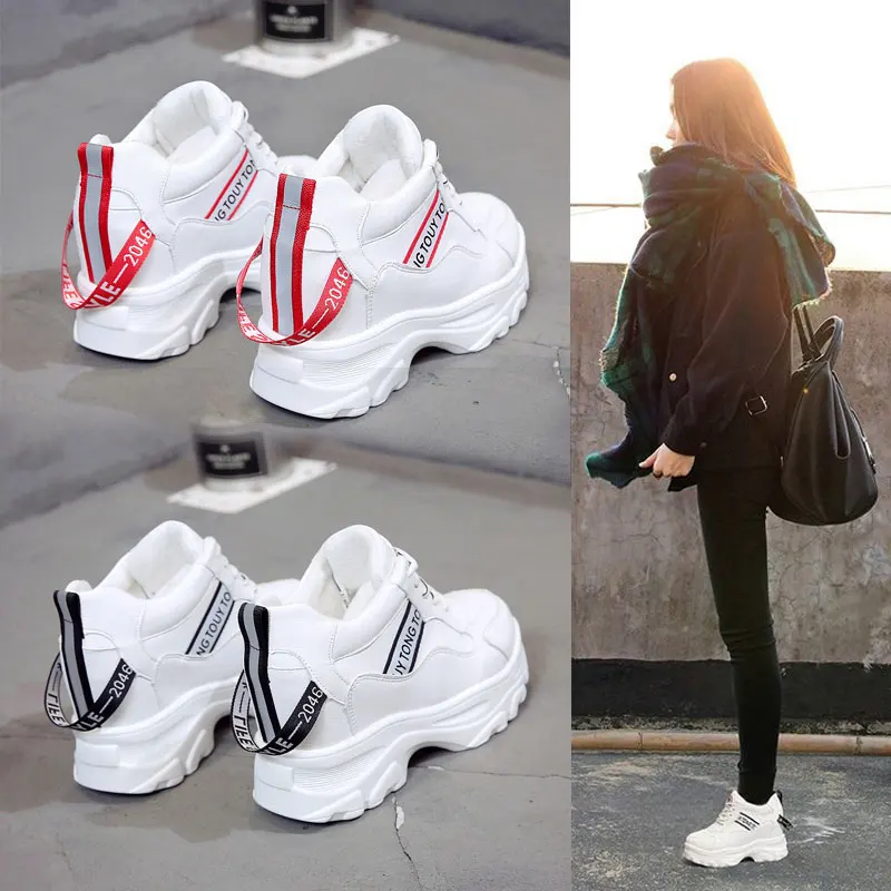 

Women High Platform Shoes New 2020 Spring Breathable Casual Shoes Women Height Increasing Shoes 8.5CM Thick Sole Trainers Shoes