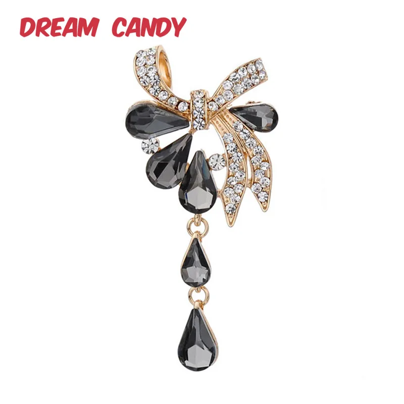 Dream Candy 2 цвета изысканные кристаллы Броши бант Для женщин креативная брошь в форме капли Стразы ювелирные