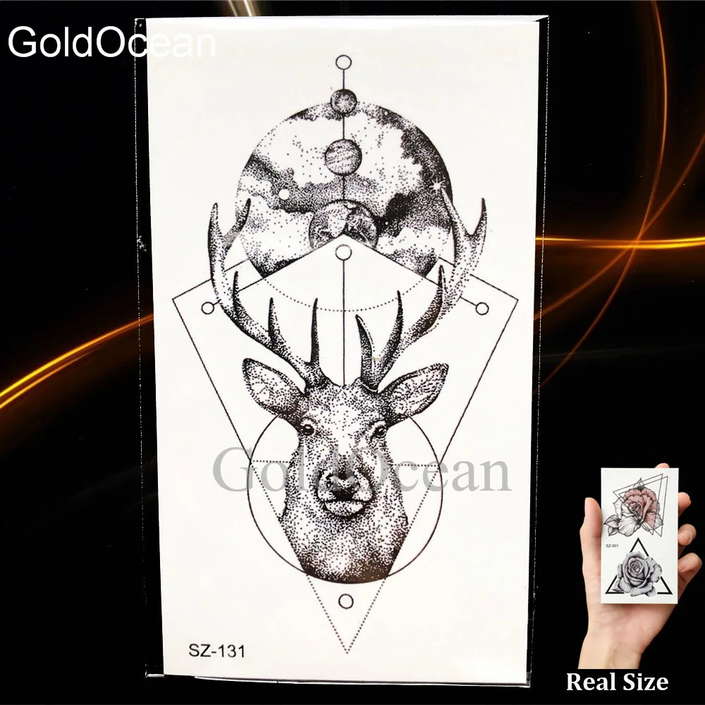 Черные сексуальные временные тату-наклейки женские модные акварельные олени