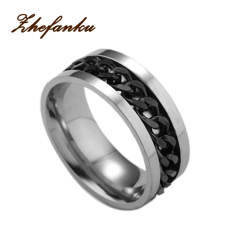 Модное кольцо Спиннер с черной цепью для мужчин в стиле панк титановая сталь - Фото №1