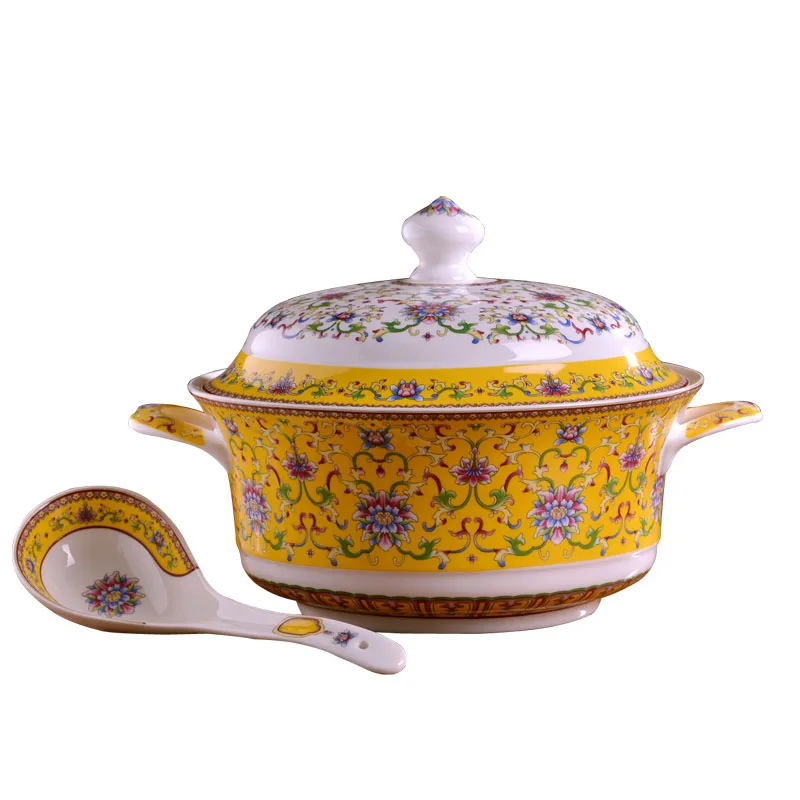 Керамическая посуда Jingdezhen с роскошным рисунком суповая кастрюля крышкой и