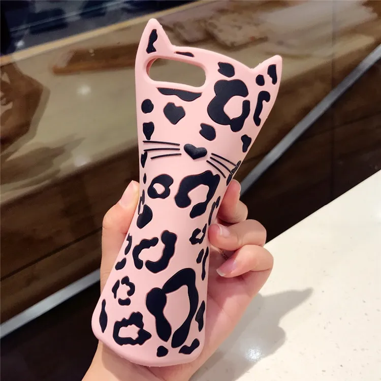 3D милый кот Чехлы для iPhone 5S случае 6 7 SE 8 Plus X Животного Leopard Cat борода силиконовый