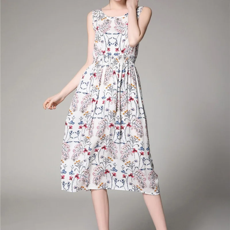 ZH Винтаж платье 2018 новые летние с круглым вырезом без рукавов Vestidos Для женщин