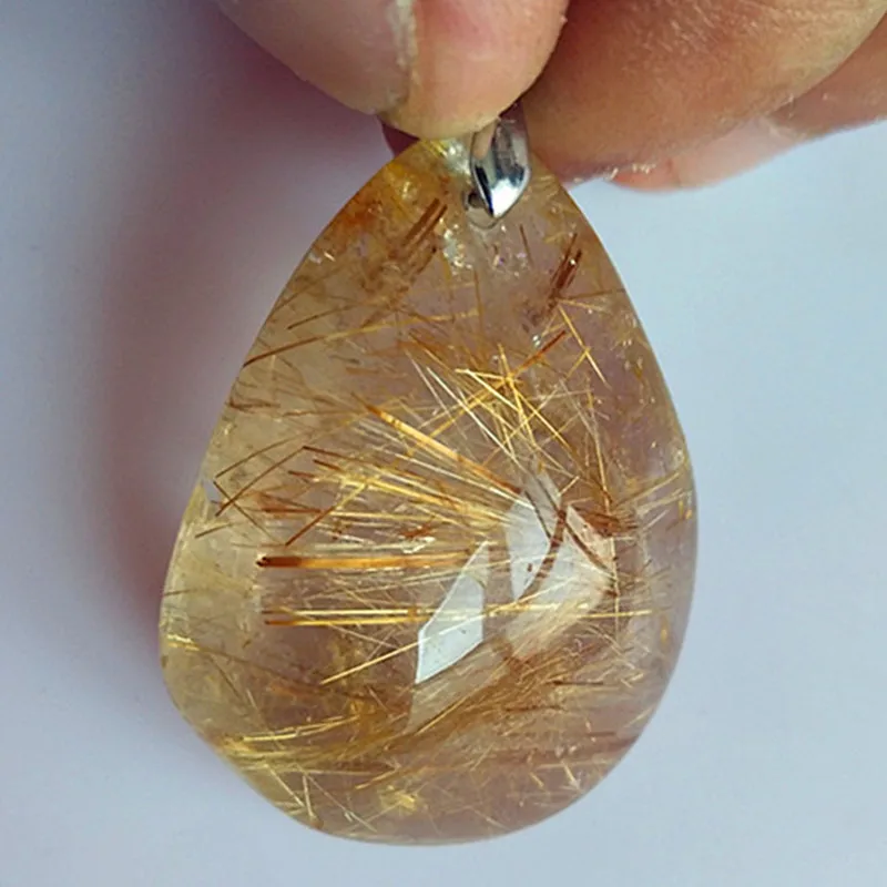 AAAAA + натуральный Золотой Рутиловый Подвеска из кварцевого кристалла actinolite